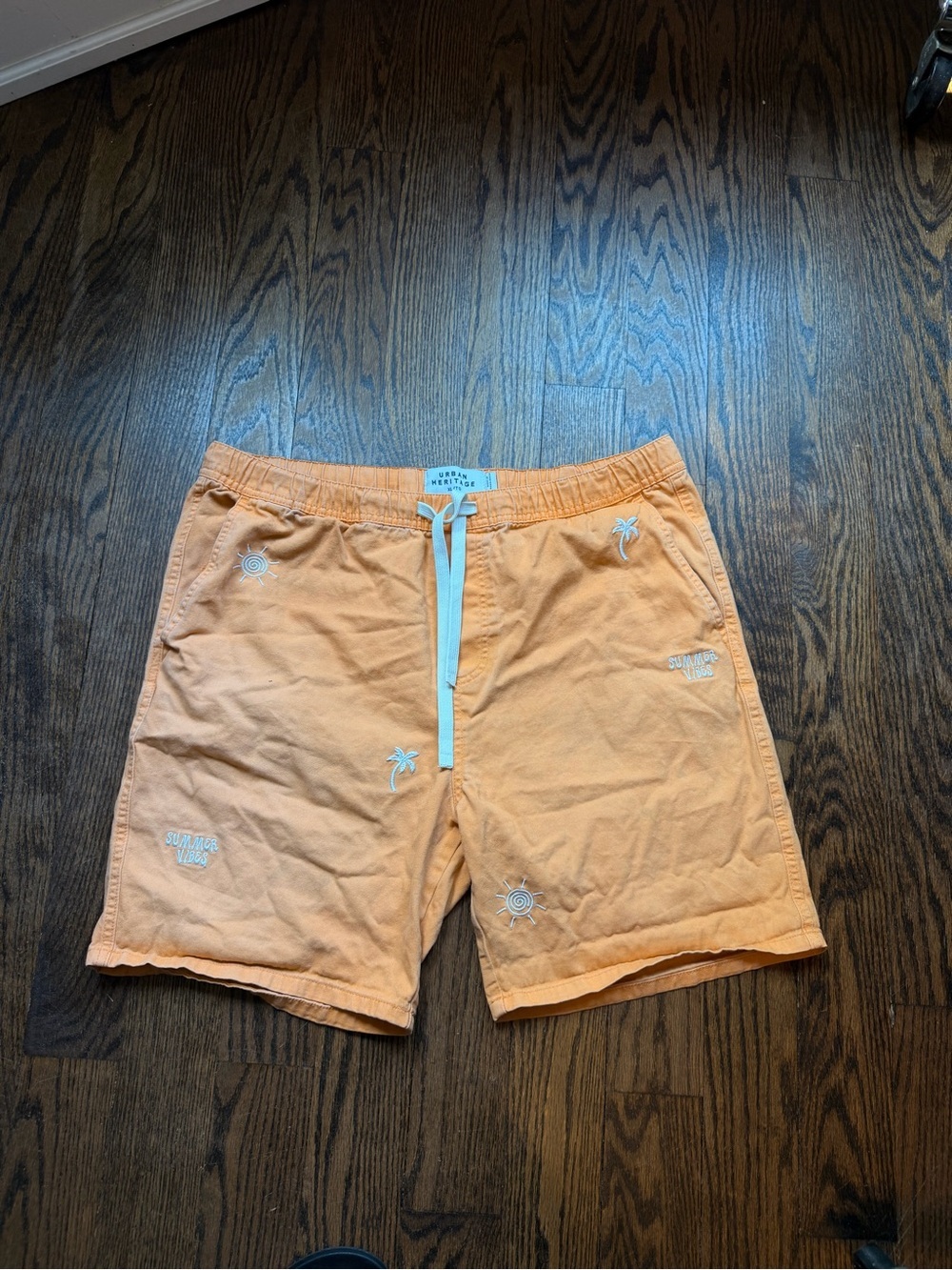 Urban Heritage Men's Peach-Orange Cargo Shorts with White Drawstring